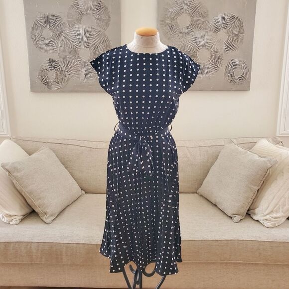 Yokodea Polka-Dot Pleated Midi Dress sz Med - Picture 2 of 11
